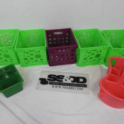 Lot of 7 Organizing Baskets/Bins, Green and Purple