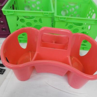 Lot of 7 Organizing Baskets/Bins, Green and Purple