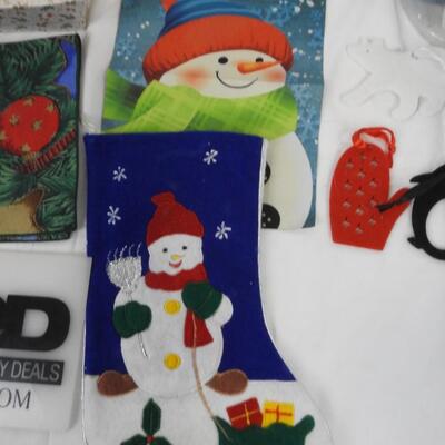 18+ Christmas Lot, Felt Envelope, Let it Snow Metal Bucket