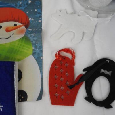 18+ Christmas Lot, Felt Envelope, Let it Snow Metal Bucket