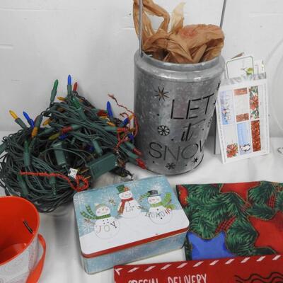 18+ Christmas Lot, Felt Envelope, Let it Snow Metal Bucket