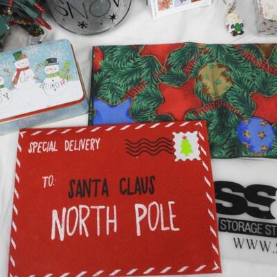 18+ Christmas Lot, Felt Envelope, Let it Snow Metal Bucket