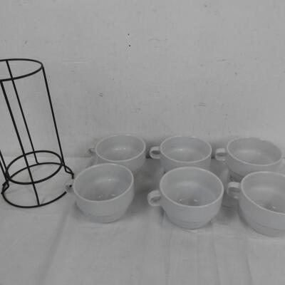 6 White World Market Mugs, Mug Tower