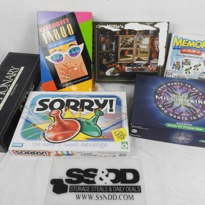 6 pc Puzzles and Games, Celebrity Taboo, Sorry, Pictionary