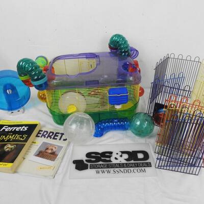 Pet Lot: Ferret Books, Colorful Cage with Customizable Tubing, Hamster Wheel