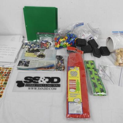 16 pc Teaching Supplies, Blocks, Dry Erasers, Fabric Pocket Chart
