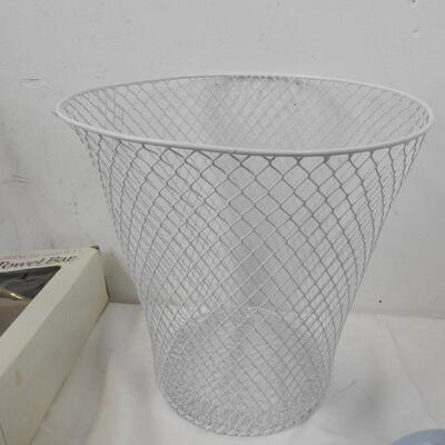 9 pc Bathroom Lot: Tub Handle, Brass Towel Bar, Laundry Basket, Waste Basket