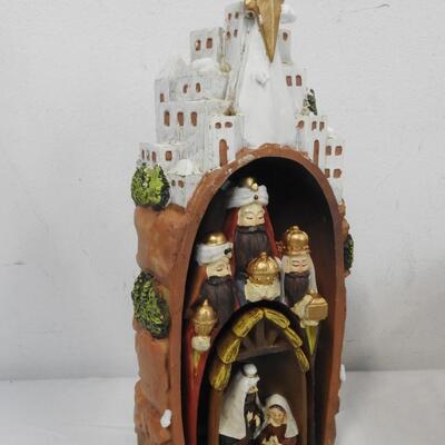 14 pc Holiday Lot: Nesting Nativity Decor, Ribbon, Note Pads, Assorted Ornament