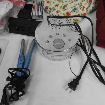 Personal Care Lot: Small Ironing Board, Scarves, Alarm Clock, Soap