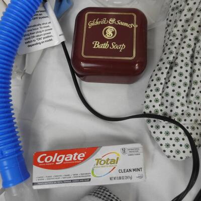 Personal Care Lot: Small Ironing Board, Scarves, Alarm Clock, Soap