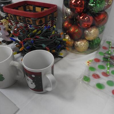20 pc Holiday, Ornaments, Christmas Basket, Santa Mug, Lights