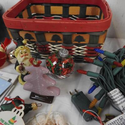20 pc Holiday, Ornaments, Christmas Basket, Santa Mug, Lights