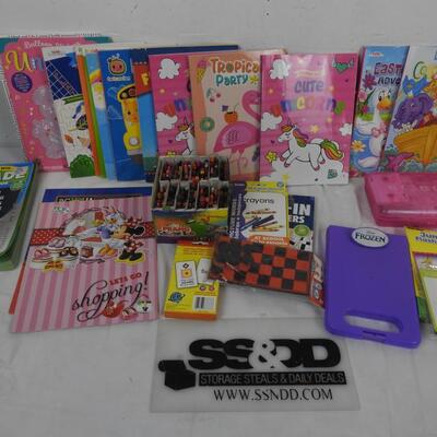 Lot of Coloring Books and Crayons, Cards, Flash Cards, Coloring/Activity Books