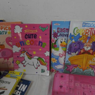 Lot of Coloring Books and Crayons, Cards, Flash Cards, Coloring/Activity Books