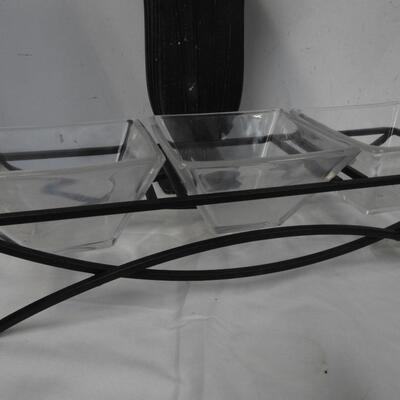 7 pc Home Decor, Large Rectangle Wooden Bowl, Wire Lamp (Works), Vases