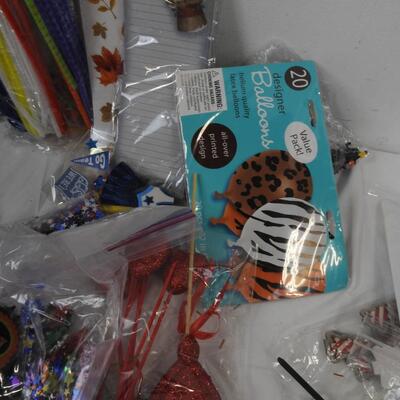 20+ Craft Lot, Fuzzy Sticks, Balloons, Letters, Holiday Decorations