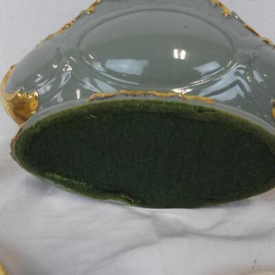 Vintage Glass DÃ©cor: Green Bowl, Porcelain Cups , Small Plate ,Egg Plate