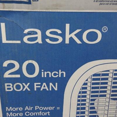 Lasko Box Fan, 20 Inch, 3 Speed, Works, Used In Box