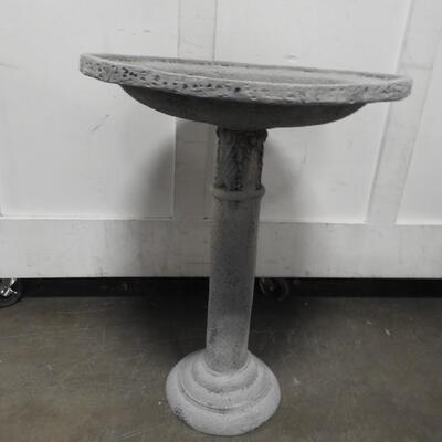 Outdoor Gray Bird Bath, 28" Tall, Some Cracks
