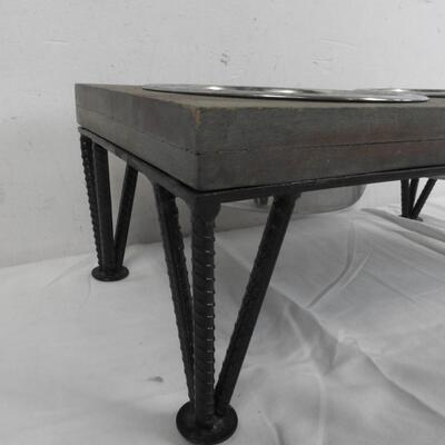 Wood and Metal Elevated Dog Bowl Set