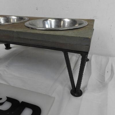 Wood and Metal Elevated Dog Bowl Set