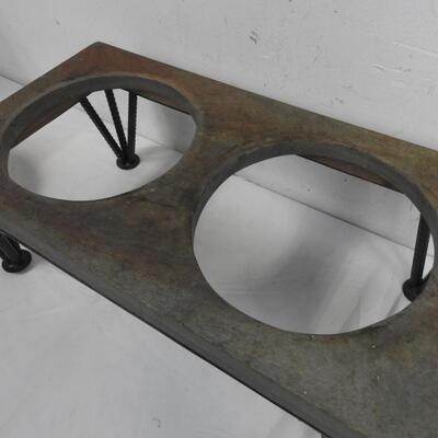 Wood and Metal Elevated Dog Bowl Set