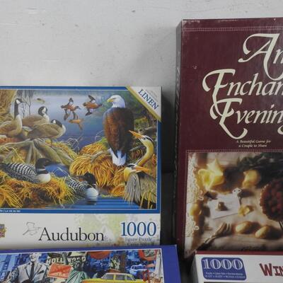 5 Puzzles, 1 Game, Americana, Window Shopping, Audubon, An Enchanted Evening