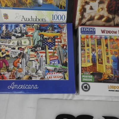 5 Puzzles, 1 Game, Americana, Window Shopping, Audubon, An Enchanted Evening