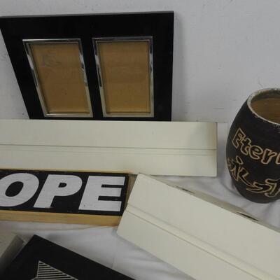 9+ pc Home Decor: White Shelves, Square Mirrors, Fabric "I Love u"