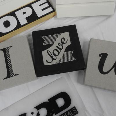 9+ pc Home Decor: White Shelves, Square Mirrors, Fabric "I Love u"
