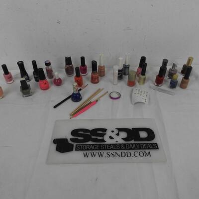 Nail Polish Lot: 20+ Nail Polish Bottles, Nail File, Cuticle Sticks, Tap/Cutters