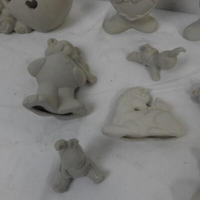 21 Piece Greenware Ceramics Lot: Hearts, Bunnies, Bears, and Unicorns