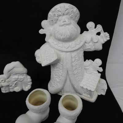 7 Item Christmas White Ready to Paint Ceramic Lot: Santa Statue, Boots, Elves