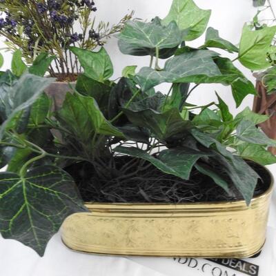 3 Item Faux Planter Boxes, Metal DÃ©cor Basket, 1 Tree, 1 Bush, Gold Container