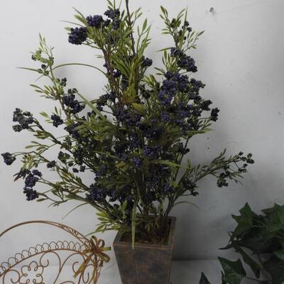 3 Item Faux Planter Boxes, Metal DÃ©cor Basket, 1 Tree, 1 Bush, Gold Container
