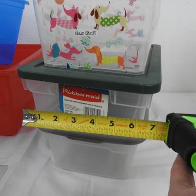 6 Storage Totes, 2 Lego Themed, 3 Small with Lids, Assorted Sizes, Rubbermaid