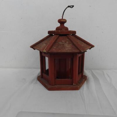 Red Wooden Candle Lantern with Rope to Hang, Paint Faded but Good Condition
