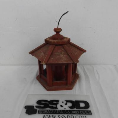 Red Wooden Candle Lantern with Rope to Hang, Paint Faded but Good Condition