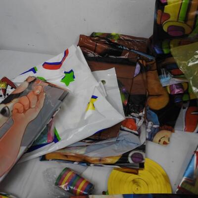 Party Supplies Lot: Many TableCloths, Ribbons, Balloon Weight, Swirls