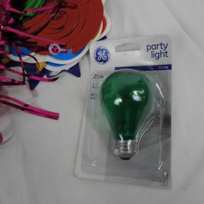 Party Supplies Lot: Many TableCloths, Ribbons, Balloon Weight, Swirls