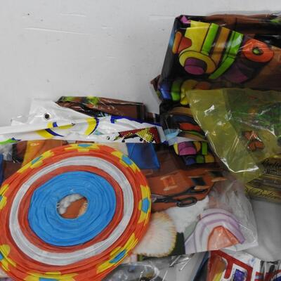 Party Supplies Lot: Many TableCloths, Ribbons, Balloon Weight, Swirls