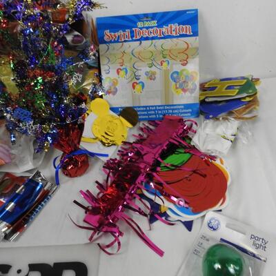 Party Supplies Lot: Many TableCloths, Ribbons, Balloon Weight, Swirls