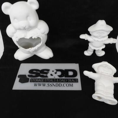 3 Item White Ready to Paint Ceramics, One Big Heart Bear, 2 Med Sized Scarecrows
