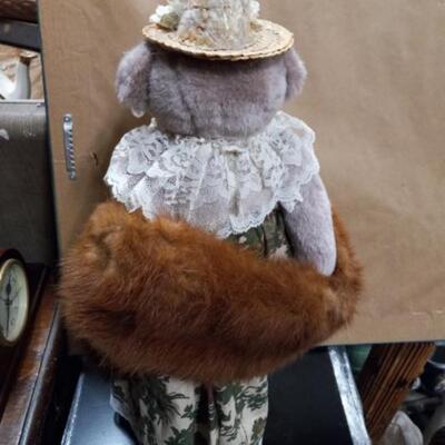 Vintage Granma Teddy Bear with a Fur Shawl
