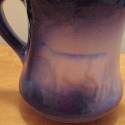 Nice Blue & White Pottery Milk Or Water Pitcher With Embossed Cow