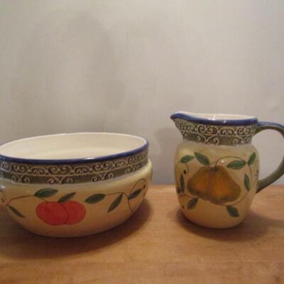 Italian Style Ceramic Pitcher and Bowl Set- Fruit Theme