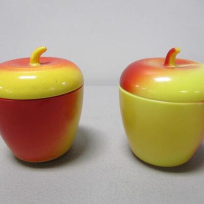 Pair of Painted Milk Glass Apple Condiment Containers