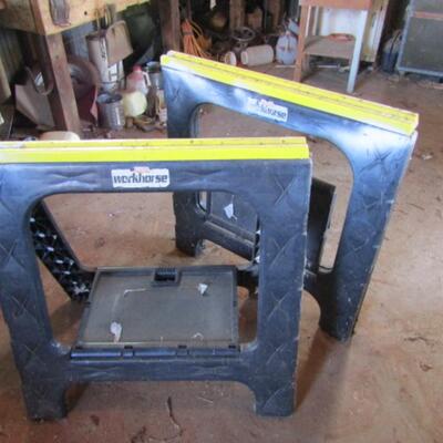 Pair of Folding Plastic Sawhorses by Workhorse- 29