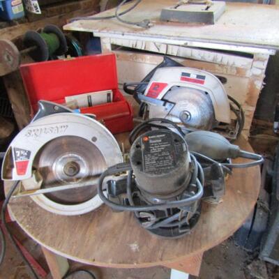 Collection of Hand Tools- Circular Saws, Router, Propane Torch