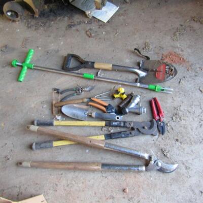 Group of Gardening Tools- Shovels, Pruners, Etc.